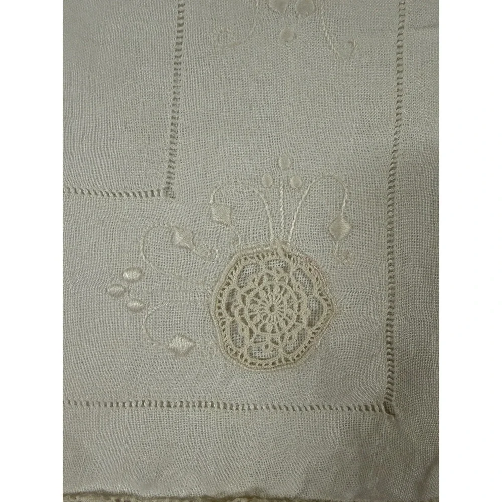 Vtg Handmade Pillow Sham Embroidered Cutwork Crochet Lace Victorian 14x19 Shabby